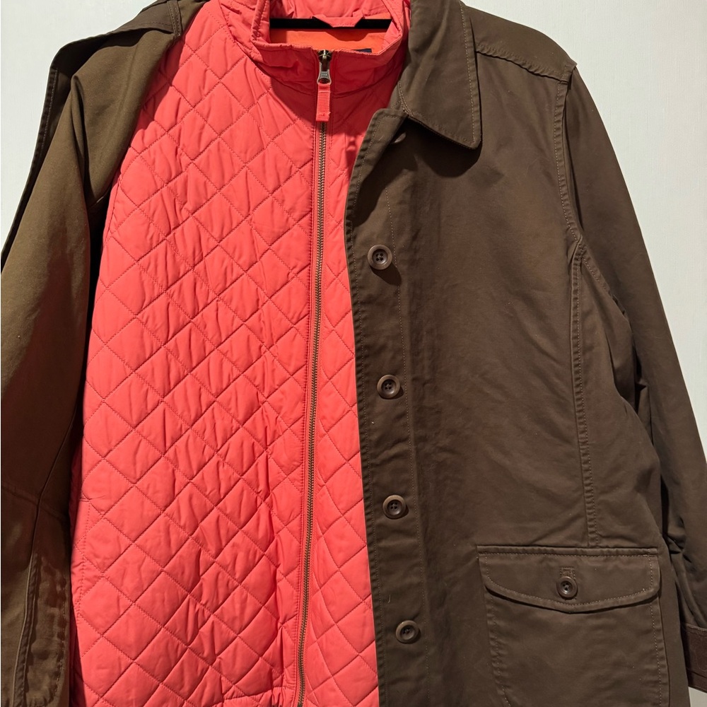 Lands' End Brown Exterior with Coral Quilted Inner Jacket